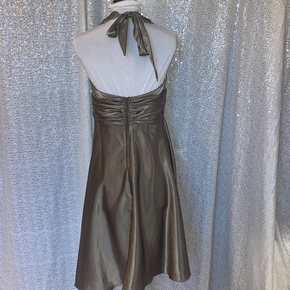 Fabulous Olive Satin Halter Dress - Picture 3 of 5